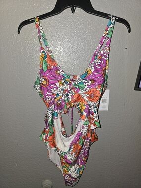 Hurley Floral One-Piece Swimsuit in Purple, Orange, Green, White